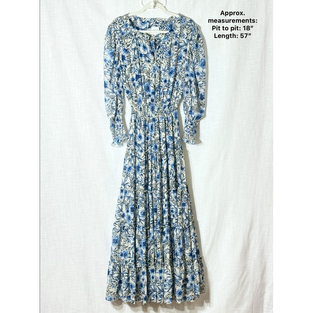 Misa Los Angeles Blue Floral Tiered Long Sleeve Maxi Dress - Picture 3 of 9